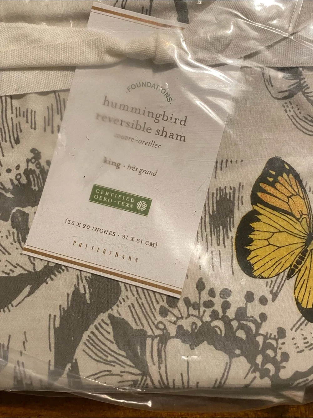 Pottery Barn Hummingbird Reversible Sham (1) King 36x20-in Cottage Butterfly